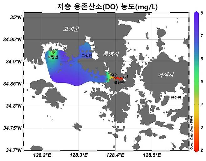 산소부족 물덩어리 분포도 [수과원 제공, 재판매 및 DB금지]