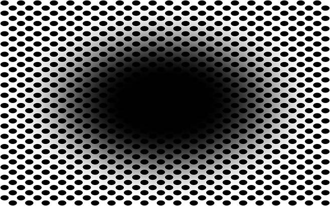 검은색 구멍 착시 그림. 중앙의 검은색 구멍이 바깥으로 팽창하는 것처럼 느껴진다. Frontiers in Human Neuroscience