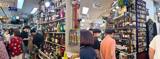 11일 오전 서울 중구 남대문시장 대도종합상가 주류상회에서 사람들이 위스키를 구매하고 있다. /김수정 기자