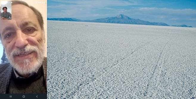 후안 카를로스 술레타 전 볼리비아 리튬공사(YLB) 대표는 '자원 국유화 움직임을 지양할 필요가 있다'고 밝혔다. 사진은 지난 4일(한국시각) 머니S와 인터뷰 중인 술레타 전 대표(왼쪽)와 볼리비아 우유니 사막 전경. /사진=김태욱 기자(왼쪽), 로이터