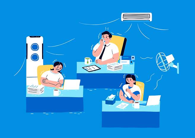 실내에서 얇은 옷을 입고 에어컨 등 냉방기기를 과도하게 사용하면 '냉방병'에 걸리니 주의해야 한다. 게티이미지뱅크