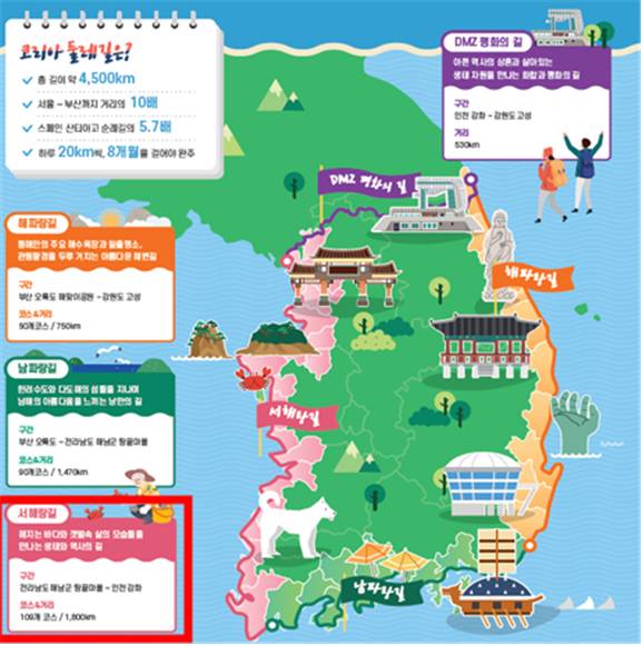 코리아 둘레길 노선도. 한국관광공사 제공.