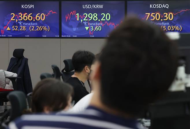 명동 하나은행 본점 딜링룸. /연합뉴스