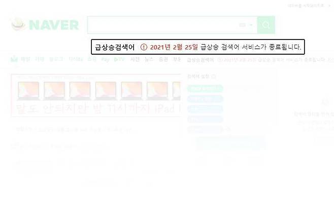 네이버의 실시간 급상승 검색어는 지난해 2월을 끝으로 서비스를 종료했다. 출처=네이버