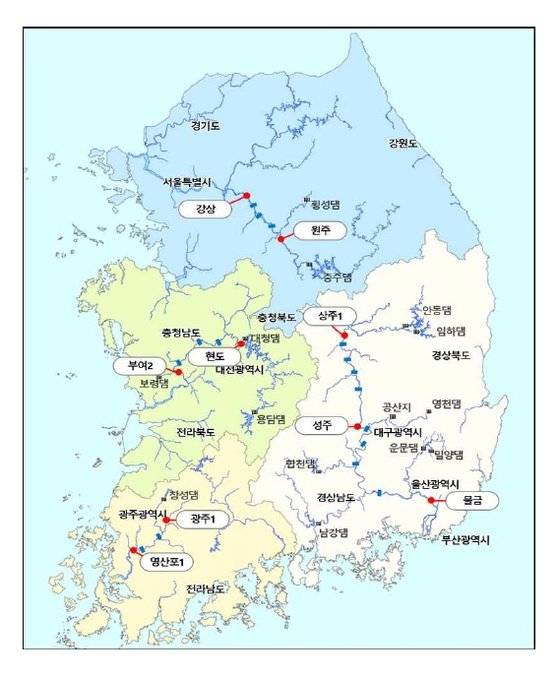 4대강 남세균 독소 조사지점 [국립환경과학원]
