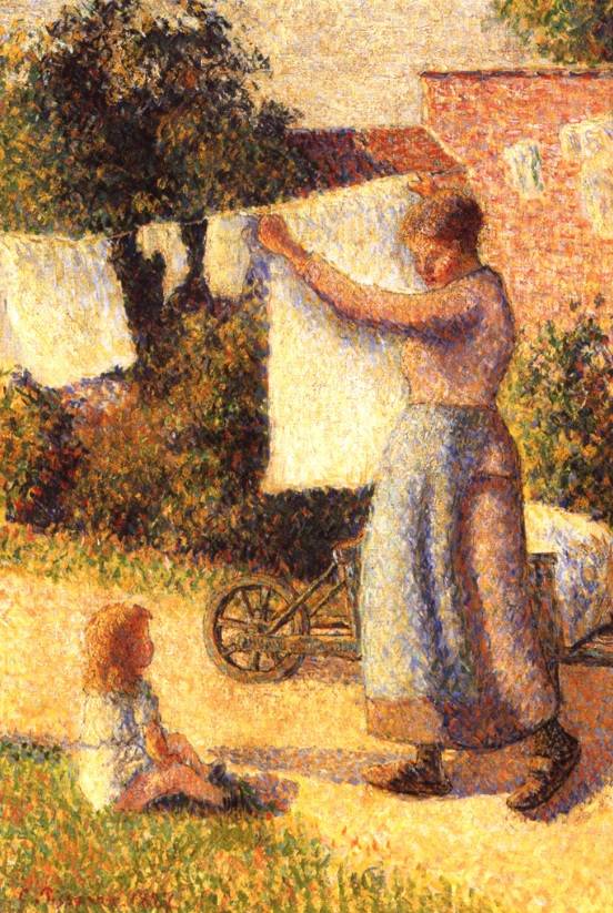 피사로, 빨래 너는 여인, 1887 (쇠라와 함께 지낼 때 그린 그림, 점묘법을 참고한 것으로 보임)