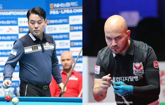 4강전에서 만난 조재호(왼쪽)와 위마즈(사진=PBA. 브릴리언트 빌리아드)