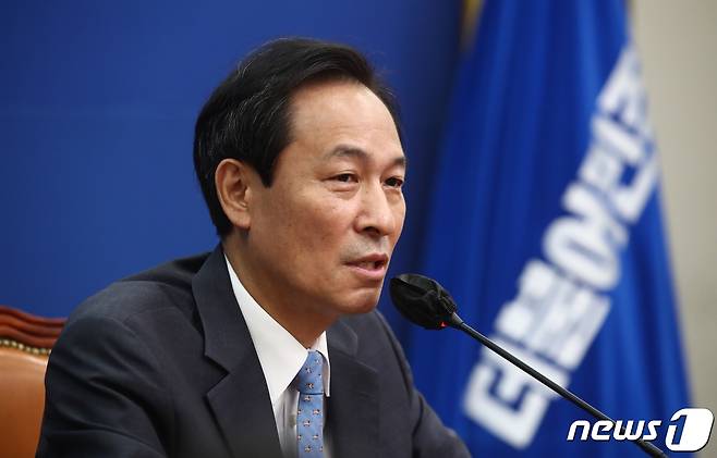 우상호 더불어민주당 비상대책위원장이 26일 서울 여의도 국회에서 열린 기자간담회에서 발언하고 있다. (공동취재) 2022.6.26/뉴스1 © News1 허경 기자