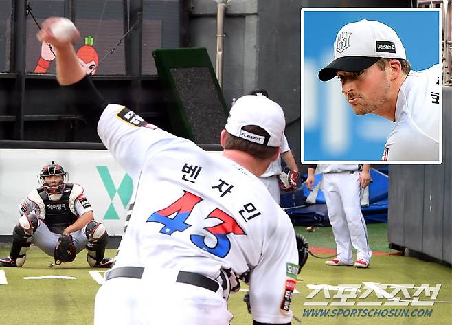 KT 위즈 새 외국인 투수 웨스 벤자민 불펜피칭 영상. 수원=정재근 기자