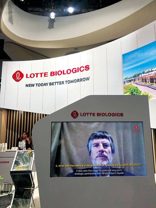 롯데그룹은 바이오의약품 위탁개발생산(CDMO) 시장에 약 1조원을 투자한다. 사진은 지난 6월 13일(현지 시간) 미국 샌디에이고 컨벤션센터에서 개막한 ‘2022 바이오 인터내셔널 컨벤션(바이오USA)’에 마련된 롯데바이오로직스 부스.