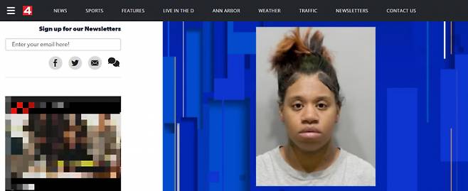 미 미시간주 디트로이트에서 한 여성이 지하실 냉동고에 3세 아들의 시신을 보관해오다 걸려 경찰에 적발돼 기소됐다. 사진은 기소된 아주라데 프랑스의 얼굴. /사진='CLICK ON DETROIT' 사이트 캡처