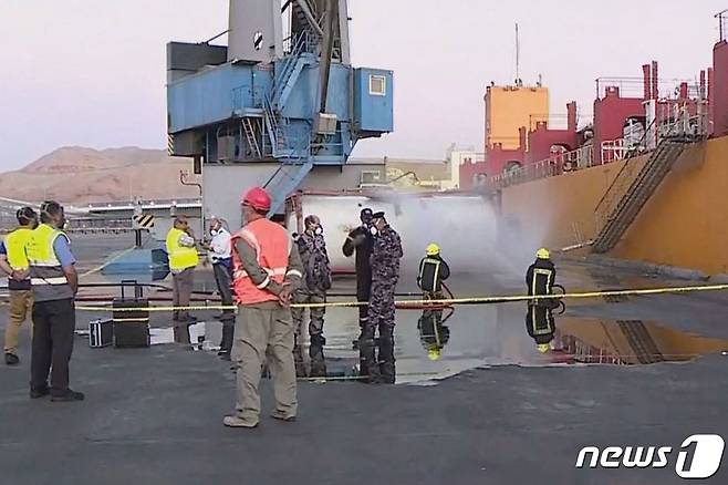 유독 가스가 누출된 요르단 아카바 항구의 모습. 2022.06.27/뉴스1 © AFP=뉴스1 © News1 김민수 기자