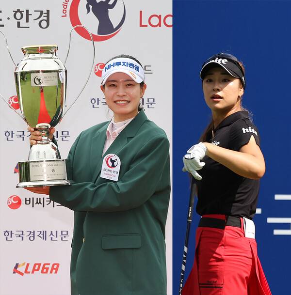 2022년 한국여자프로골프(KLPGA) 투어 BC카드·한경 레이디스컵 대회 우승을 차지한 박민지 프로, 그리고 단독 3위로 마친 윤이나. 사진제공=KLPGA