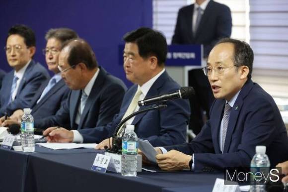 추경호 경제부총리 겸 기획재정부 장관이 28일 오전 서울 마포구 한국경영자총협회(경총)에서 열린 '경총 간담회'에서 발언을 하고 있다. / 사진=장동규 기자