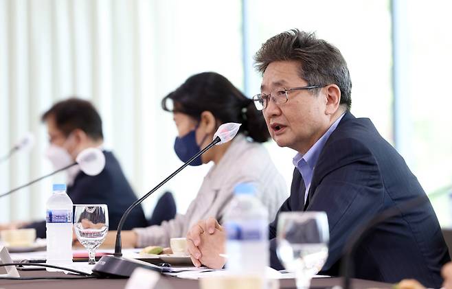 [서울=뉴시스] 백동현 기자 = 박보균 문화체육관광부 장관이 3일 서울 송파구 올림픽파크텔에서 열린 체육 분야 공공기간 간담회에 참석해 발언하고 있다. (자료사진) (사진=문화체육관광부 제공) 2022.06.03. photo@newsis.com *재판매 및 DB 금지