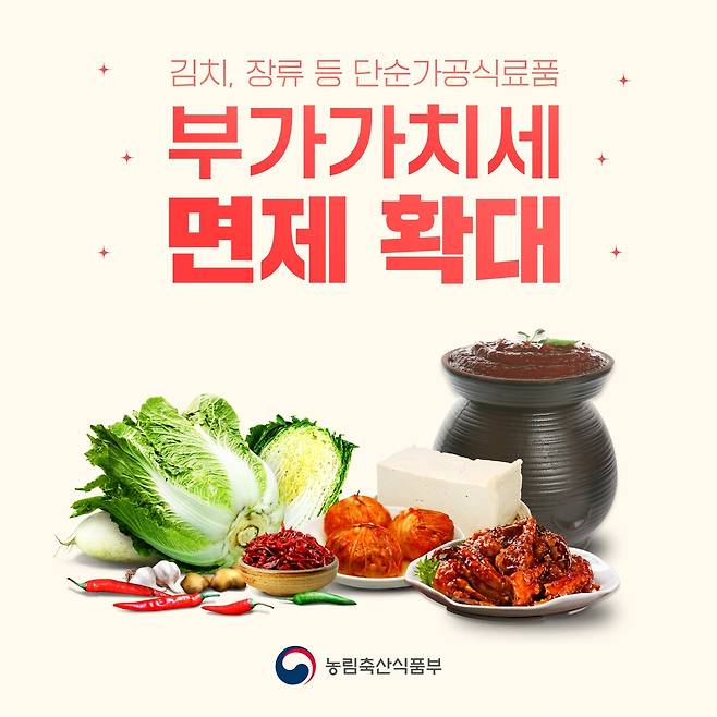 내달 1일부터 단순가공식료품 부가가치세 면제 확대 [농림축산식품부 제공. 재판매 및 DB 금지]