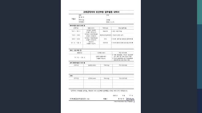 한덕수 총리 민간부문 업무 활동 내역서(출처:국무조정실)