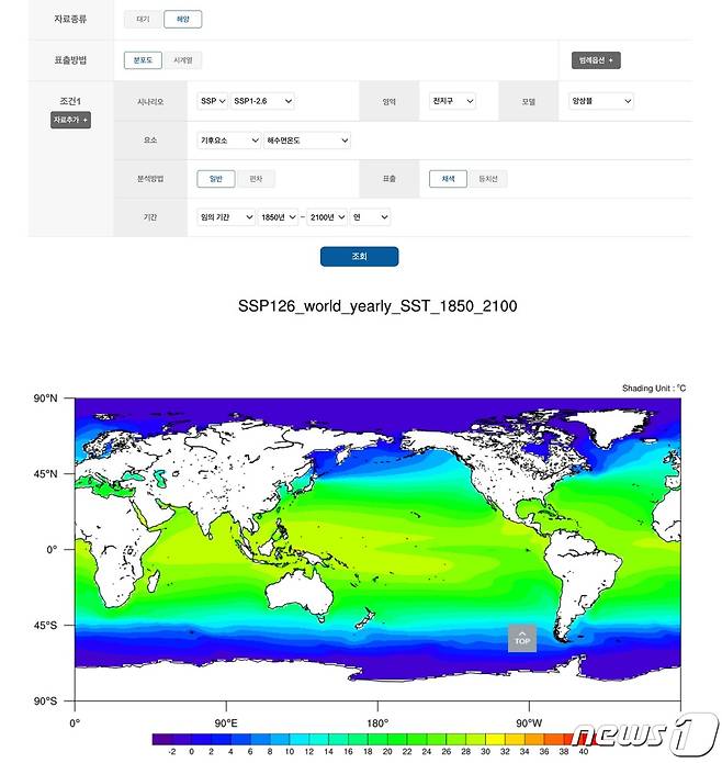 저탄소 시나리오 상 1850년~2100년 기간의 해수면 온도 분포 © 뉴스1