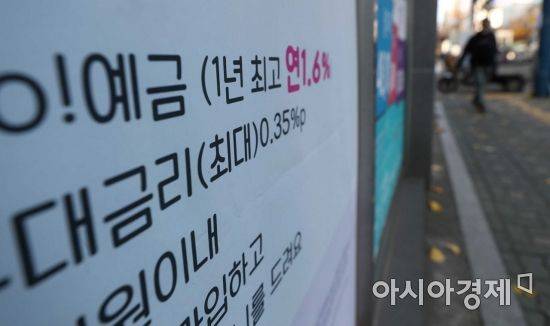 25일 한국은행이 기준금리를 연 0.75%에서 1.0%로 인상하면서 시중은행들이 예적금 금리 인상에 나섰다. 사진은 이날 서울 시내 한 은행 외벽에 붙은 예적금 관련 안내문. /문호남 기자 munonam@