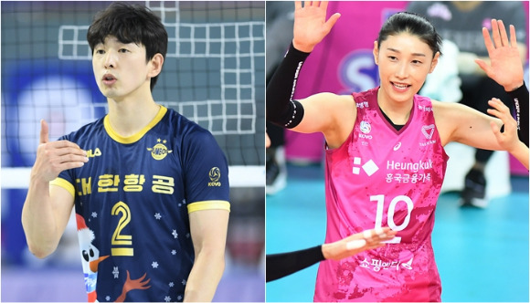 2022-23시즌 V리그 남녀부 최고 연봉자로 등극한 한선수(왼쪽)와 김연경. [사진=한국배구연맹(KOVO)]