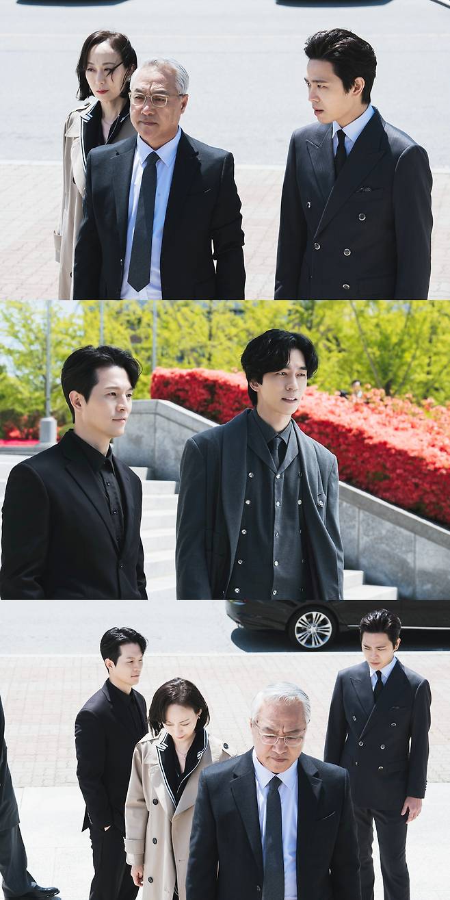 ‘닥터로이어’ 신성록과 이경영의 일촉즉발 만남이 포착됐다.사진=셀트리온엔터테인먼트, 몽작소 제공