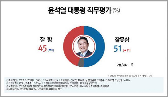 윤석열 대통령 직무평가. 리서치뷰 제공