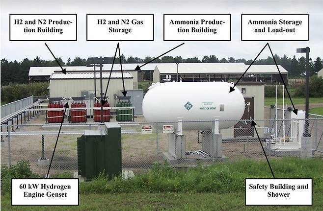 미국 미네소타대 웨스트센트럴 연구지원센터(WCROC)의 ‘풍력-수소-암모니아 시범 프로젝트’ 시설. 
