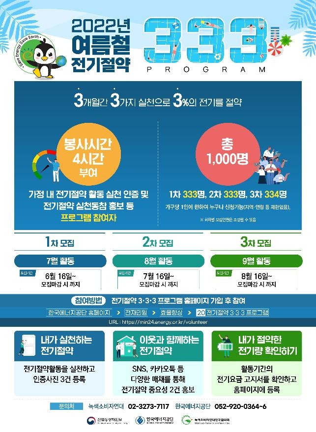 여름철 전기절약 333 프로그램  [산업통상자원부 제공. 재판매 및 DB 금지]