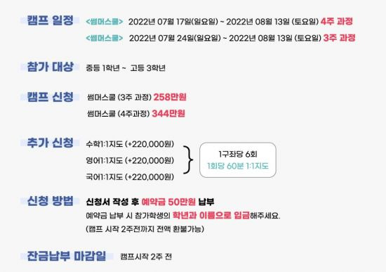 아는공부캠프의 4주 여름 캠프 과정은 344만원에 달한다. 하지만 수업을 진행하는 곳은 무단증축한 위반건축물이다. (출처=아는공부캠프 홈페이지)