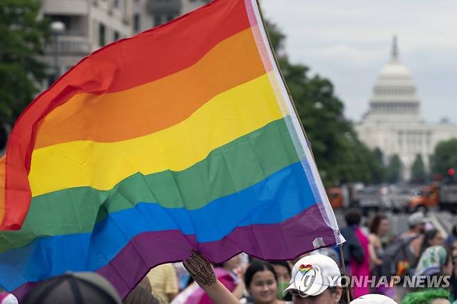 미 의회 앞에서 진행된 LGBTQ 행진 [AP=연합뉴스 자료사진. 재판매 및 DB 금지]