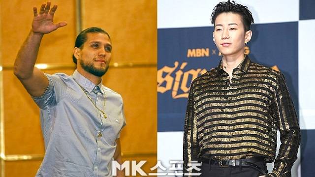UFC 페더급 공식랭킹 3위 브라이언 오르테가(왼쪽)는 가수 박재범(오른쪽)을 비겁하게 폭행하여 종합격투기 파이터로서 업적을 더럽힌 과거를 부끄러워해야 한다는 미국 유력 언론 비판이 나왔다. 사진=MK스포츠DB