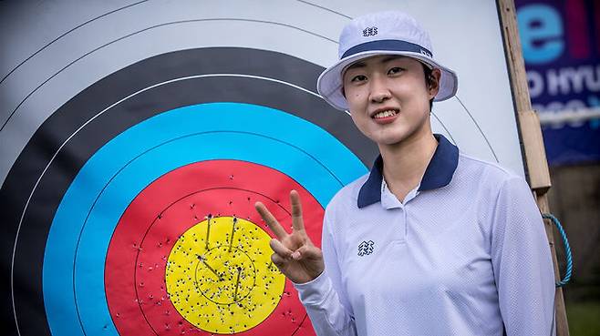 여자 리커브 예선라운드 1위 오른 안산 (사진=세계양궁협회 제공, 연합뉴스)