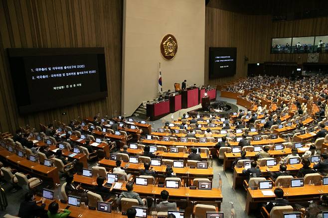 20일 오전 서울 여의도 국회에서 열린 본회의에서 대정부 질문을 위한 국무총리 및 국무위원 출석요구건 의결되고 있다.(사진=국회사진기자단)