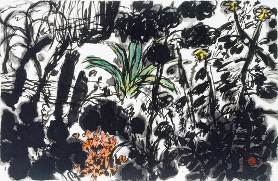 강경구, Forest, 2001, Ink on Korean Paper mounted on wood panel, 63 x 93 cm.[사진 우손갤러리]