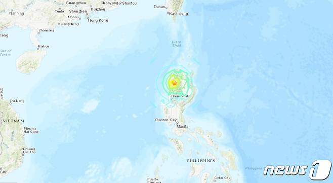 필리핀 루손 섬에서 27일(현지시간) 오전 규모 7.1 강진이 발생했다고 미국 지질조사국(USGS)이 밝혔다. (USGS 갈무리)