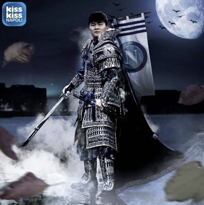 라디오 키스 키스 나폴리가 나폴리 입단을 앞둔 김민재를 계백 장군에 합성한 사진. [사진 키스 키스 나폴리]