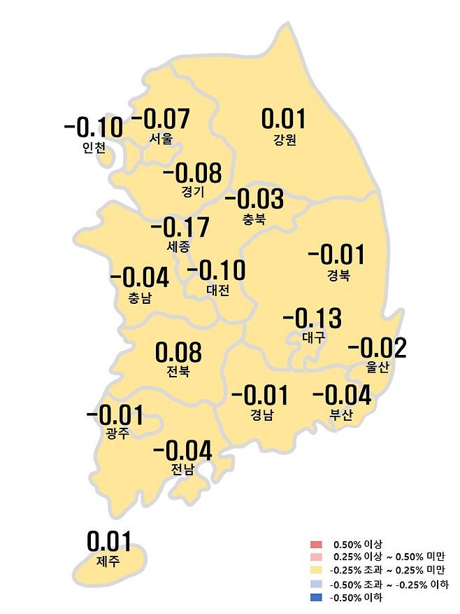 시도별 아파트 매매가격지수 변동률(한국부동산원 제공) ⓒ 뉴스1