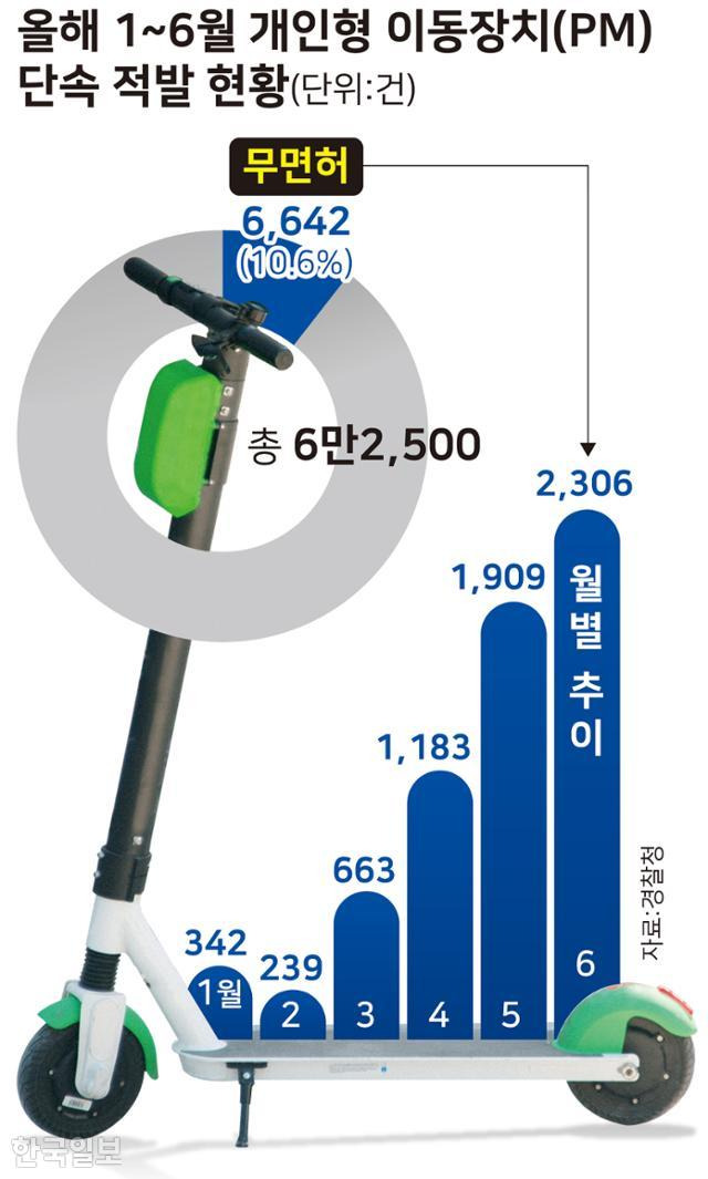 개인형이동장치(PM) 단속 적발 현황. 그래픽=강준구 기자