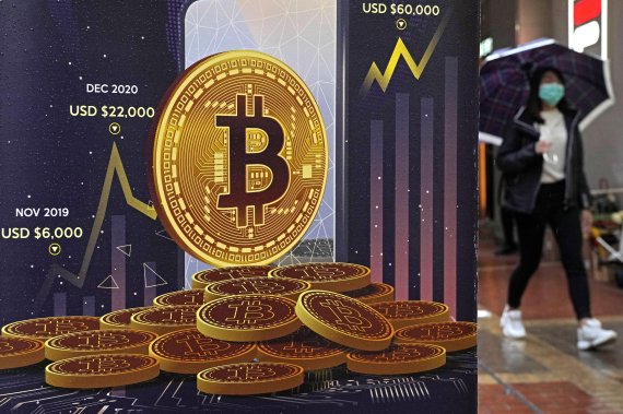 FILE - An advertisement for Bitcoin cryptocurrency is displayed on a street in Hong Kong on Feb. 17, 2022. Cryptocurrencies have experienced their worst plunge since 2018. As prices drop, companies collapse and skepticism soars, fortunes and jobs are disappearing overnight, and investors’ feverish speculation has been replaced by icy calculation, in what industry leaders are referring to as a “crypto winter.” (AP Photo/Kin Cheung, File) /사진=뉴시스