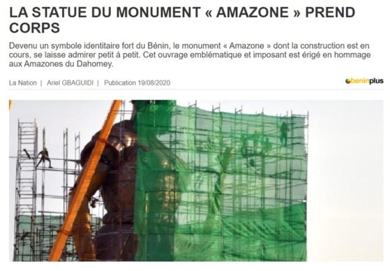 북한의 만수대창작사가 중국 업체를 내세워 아프리카 베냉에 대형 동상을 건설중이라고 미국의 소리(VOA)가 2020년 9월 보도했다. 베냉 현지매체인 베냉플러스홈페이지 캡처