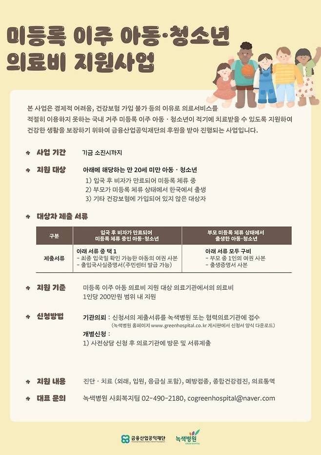 미등록 이주 아동을 위한 의료비 지원 사업 [녹색병원 제공]