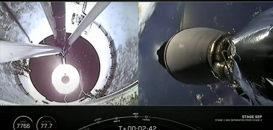 한국시간 5일 오전 8시8분 미국 플로리다 케이프커내버럴 미우주군기지 40번 발사장에서 다누리를 탑재한 팰컨-9 발사체가 발사됐다. 사진=SpaceX사 유튜브 홈페이지