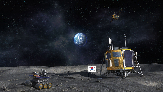 한국의 달 착륙선과 월면차가 달 표면에 올라와 있는 상상도. 한국항공우주연구원 제공