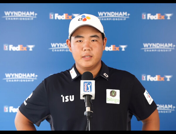 2022년 미국프로골프(PGA) 투어 윈덤 챔피언십에 출전한 김주형 프로가 2라운드 경기 후 인터뷰하는 모습이다. 사진출처=PGA 투어가 제공한 영상 캡처