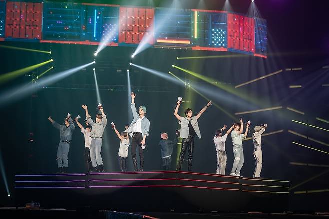 K-pop group The Boyz perform during its encore concerts for “The Boyz World Tour: The B-Zone,” in Seoul on Sunday. (IST Entertainment)