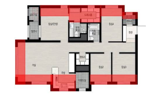 <3면 개방형 설계 적용 전용면적 84㎡D 타입 평면도(확장형)>