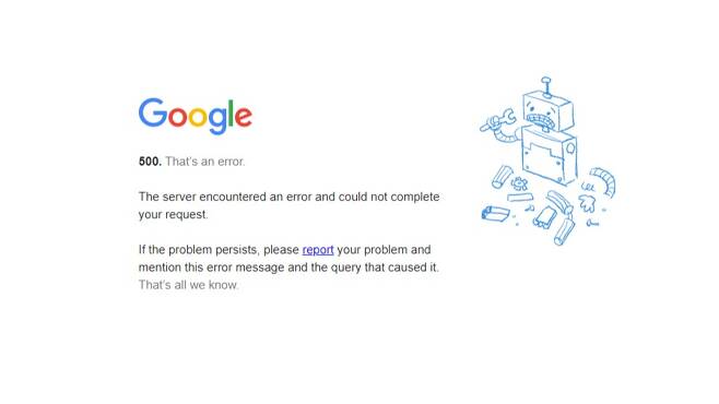 구글 검색 서비스 접속 장애 화면 (구글 사이트 갈무리)