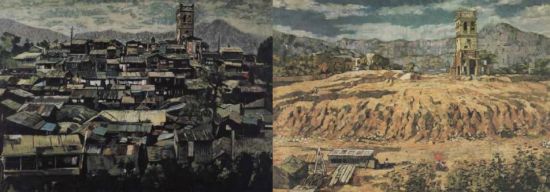 (왼쪽) 이만익, 러시아영사관 유적지 풍경, 1968, 캔버스
에 유채, 112x162cm, 작가 소장. (오른쪽) 이만익, 러시아영사관 유적지 풍경 2, 1970, 캔버스에 유채, 130x161.5cm, 작가 소장. 사진 = 예술의전당