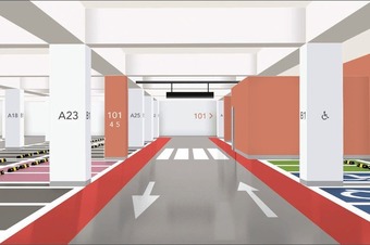 코오롱글로벌이 컬러 유니버설 디자인을 적용한 지하주차장. /코오롱글로벌 제공