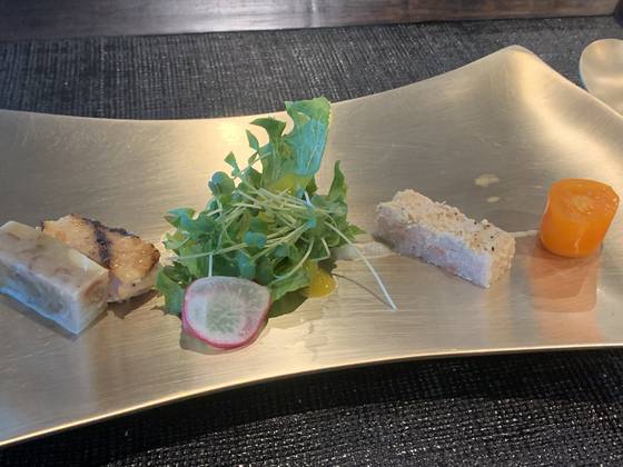 A plate of appetizers that is part of the table d'hote lunch at Ondal [LEE JIAN]